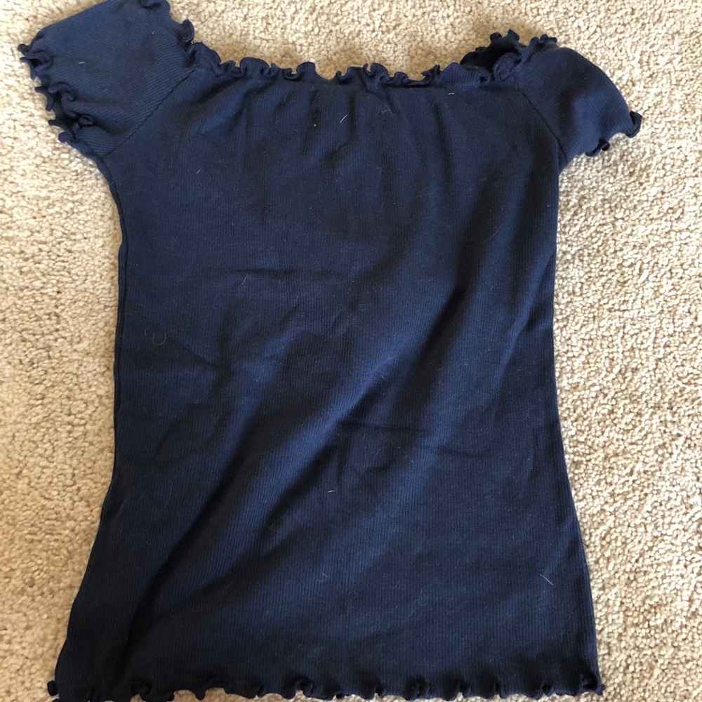 Off the Shoulder Lettuce Hem Ribbed Top